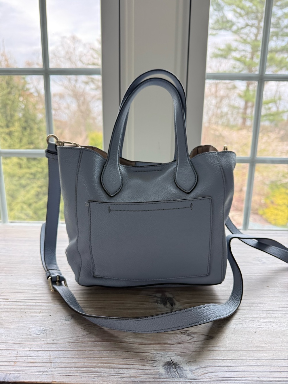 Cole Haan Light Blue Pebbled Leather Mini Satchel Crossbody